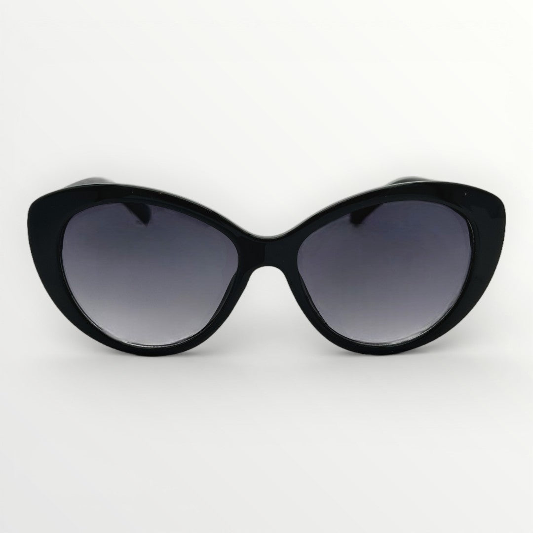 Black cat-eye sunglasses with gradient lenses on a white background