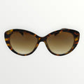 Sunglasses with tortoiseshell frame and brown lenses on a white background
