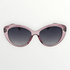 Pink sunglasses with dark lenses on a white background