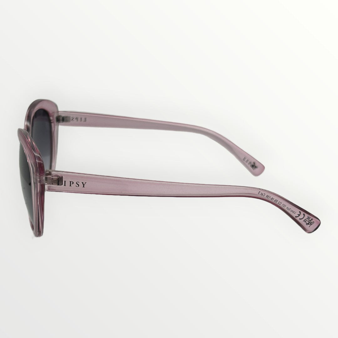 Sunglasses with a pink frame on a white background