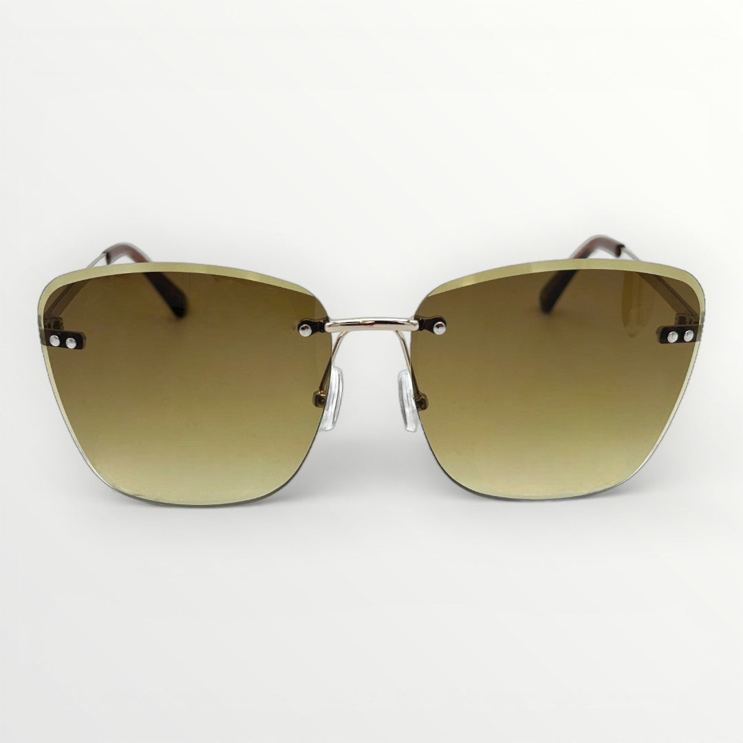Gold-framed sunglasses with gradient lenses on a white background
