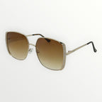 Sunglasses with brown gradient lenses and decorative frame on a white background