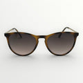 Sunglasses with tortoiseshell frame and gradient lenses on a white background