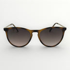 Sunglasses with tortoiseshell frame and gradient lenses on a white background