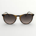 Sunglasses with tortoiseshell frame and gradient lenses on a white background