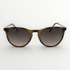 Sunglasses with tortoiseshell frame and gradient lenses on a white background