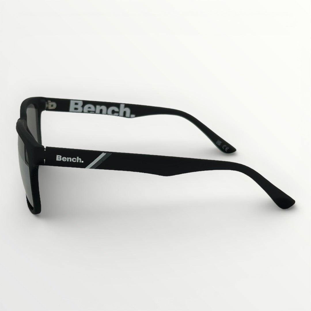 Black sunglasses with 'Bench' branding on a white background