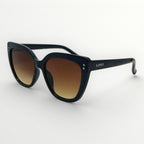 Black sunglasses with brown gradient lenses on a white background