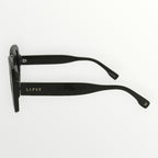 Black sunglasses with 'Lipsy' branding on a white background