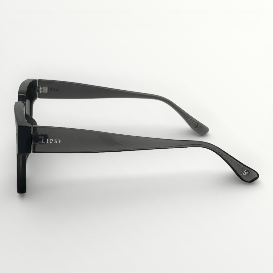 Black eyeglasses with 'Lipsy' branding on a white background