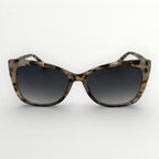 Sunglasses with tortoiseshell frame and dark lenses on a white background