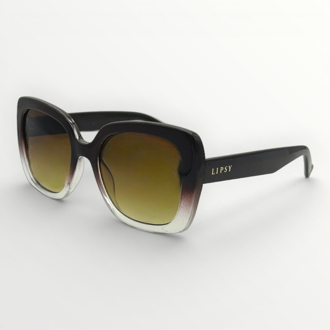 Sunglasses with gradient lenses and black frame on a white background