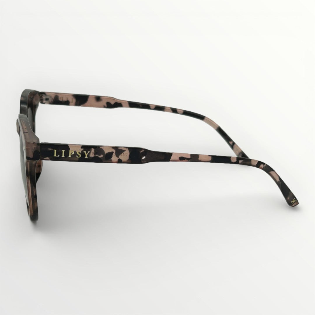 Leopard print sunglasses with 'Lipsy' branding on a white background