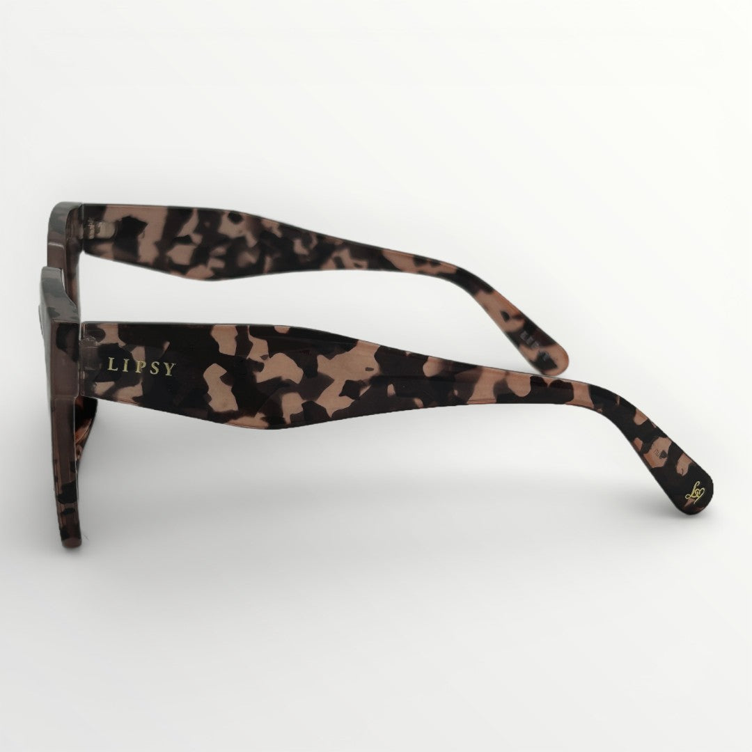 Leopard print sunglasses with 'LIPSY' branding on a white background