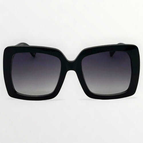 Black sunglasses with gradient lenses on a white background