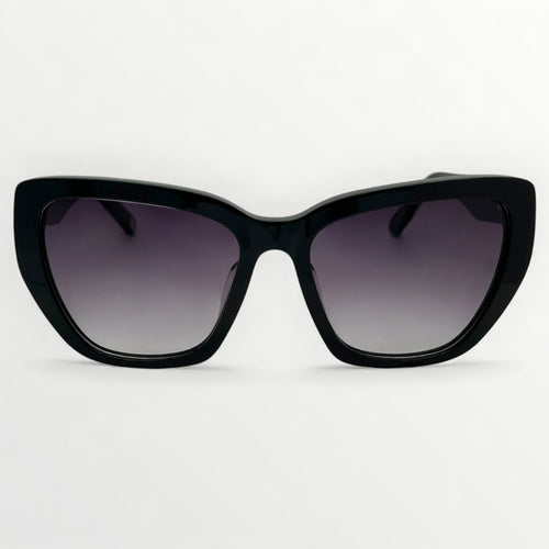 Black sunglasses with gradient lenses on a white background