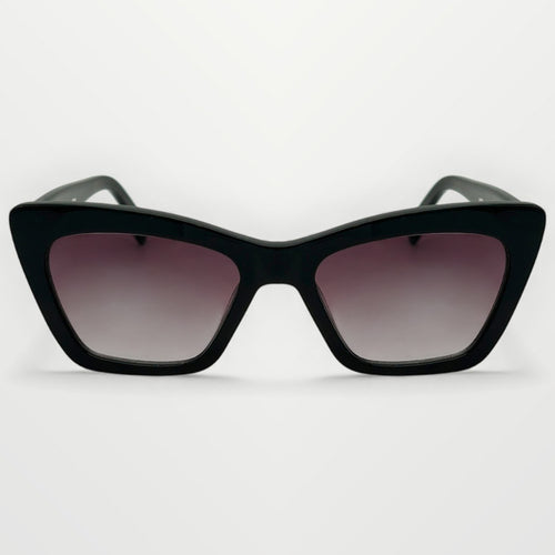 Black cat-eye sunglasses with gradient lenses on a white background