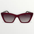 Red sunglasses with a white background