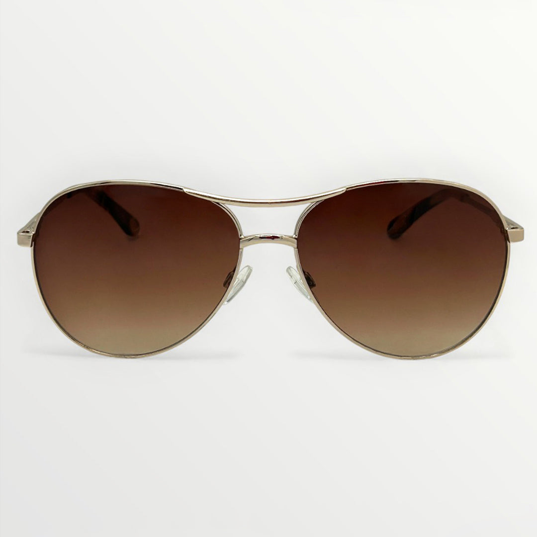 Aviator sunglasses with brown gradient lenses on a white background