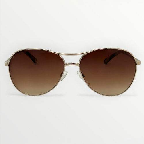 Aviator sunglasses with brown gradient lenses on a white background