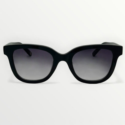 Black sunglasses with gradient lenses on a white background