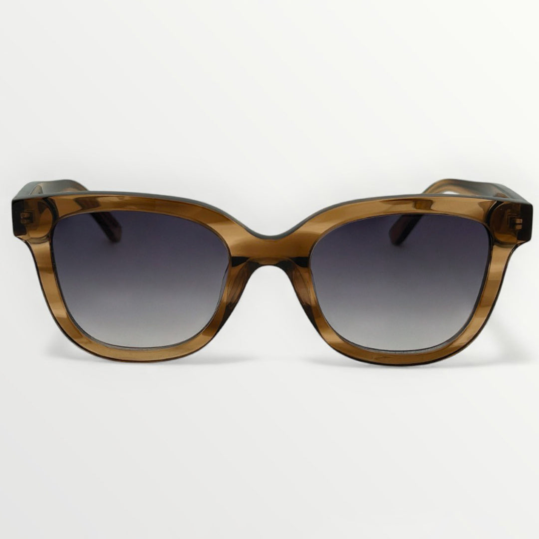 Brown sunglasses with gradient lenses on a white background