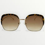 Sunglasses with tortoiseshell frame and brown gradient lenses on a white background