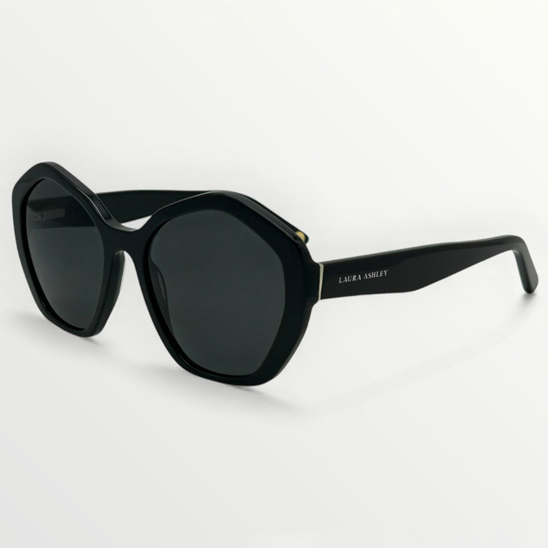 Black sunglasses with 'Laura Ashley' branding on a white background