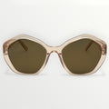 Sunglasses with a beige frame and brown lenses on a white background