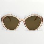 Sunglasses with a beige frame and brown lenses on a white background
