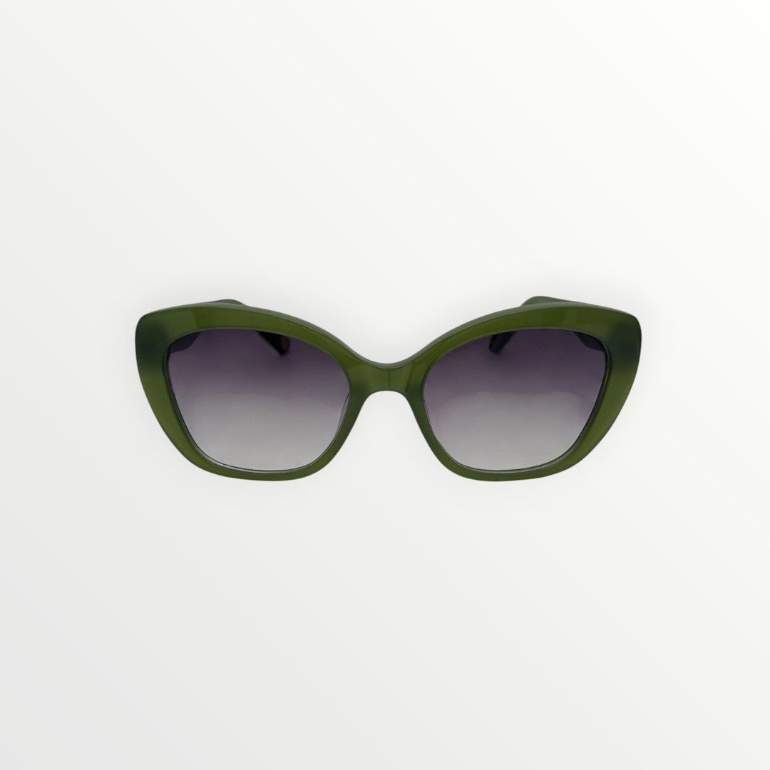 Green sunglasses with gradient lenses on a white background