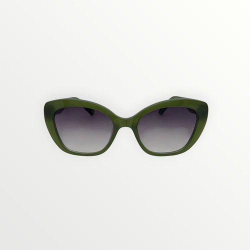 Green sunglasses with gradient lenses on a white background