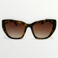 Sunglasses with tortoiseshell frame and brown gradient lenses on a white background