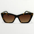 Sunglasses with tortoiseshell frame and brown lenses on a white background
