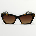 Sunglasses with tortoiseshell frame and brown lenses on a white background