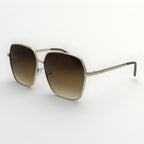 Gold-framed sunglasses with gradient lenses on a white background
