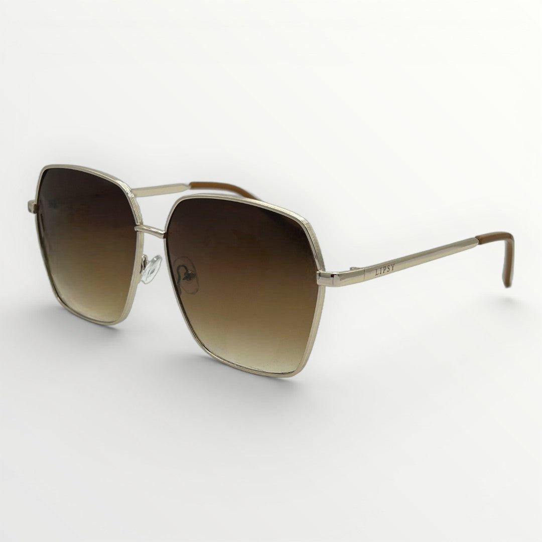 Gold-framed sunglasses with gradient lenses on a white background