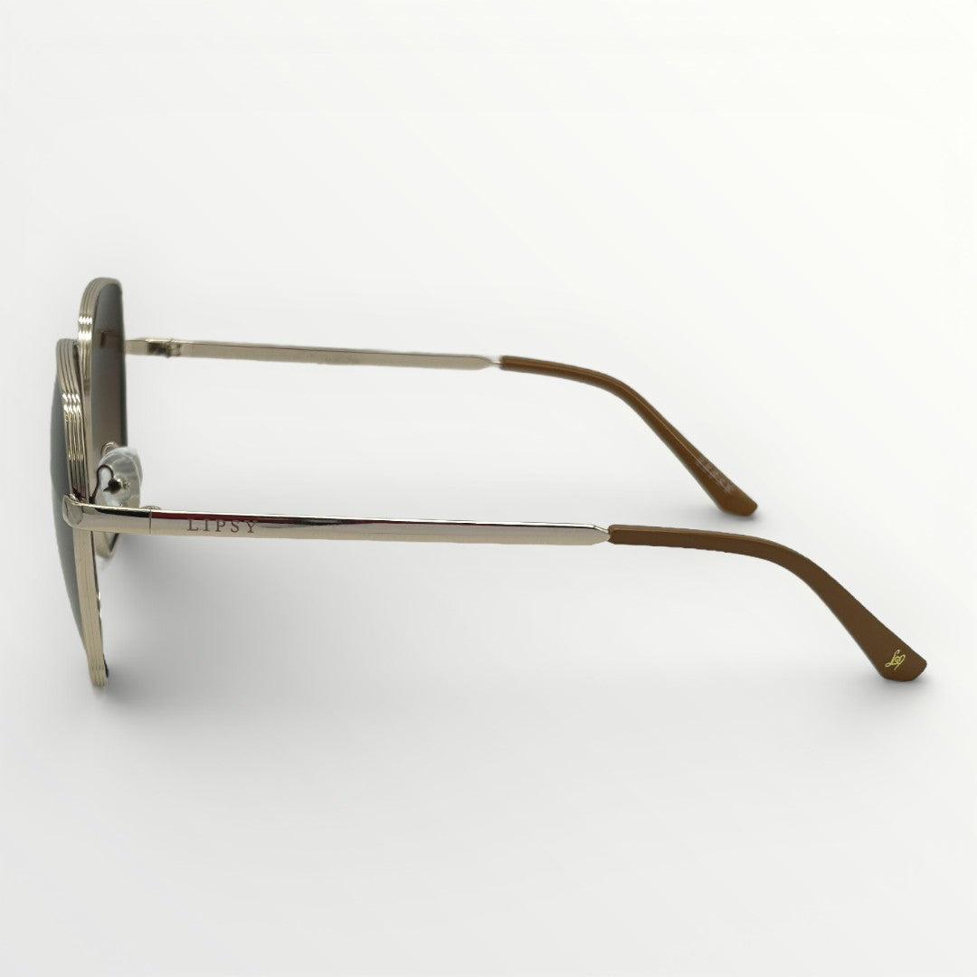 Sunglasses with brown frame and dark lenses on a white background