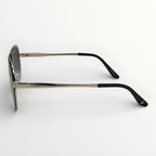 Sunglasses with black and silver frame on a white background