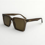 Brown sunglasses with a brand logo on a white background