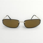 Sunglasses with gold frame and brown lenses on a white background