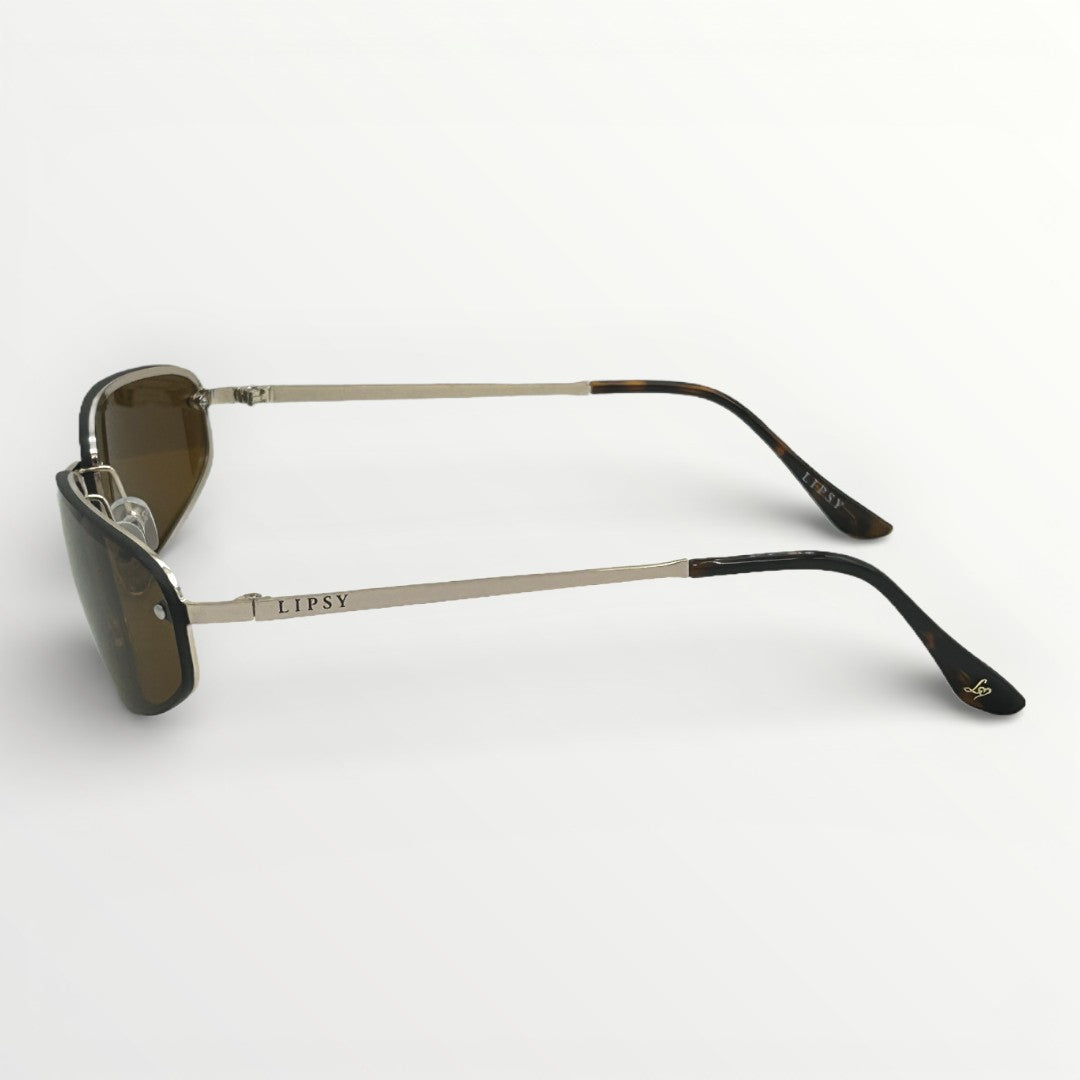 Sunglasses with black frames and dark lenses on a white background