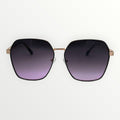 Sunglasses with gradient purple lenses on a white background