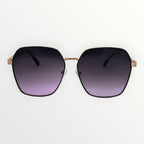 Sunglasses with gradient purple lenses on a white background