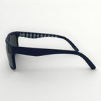 Navy blue sunglasses with a white background