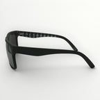 Black sunglasses with a reflective surface on a white background