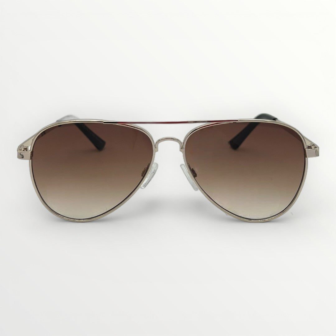 Aviator sunglasses with gradient lenses on a white background