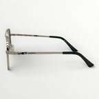 Eyeglasses with black and silver frame on a white background