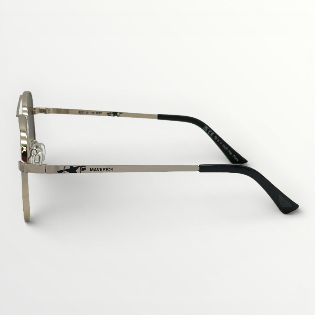 Eyeglasses with black and silver frame on a white background