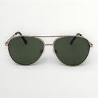 Aviator sunglasses with green lenses on a white background